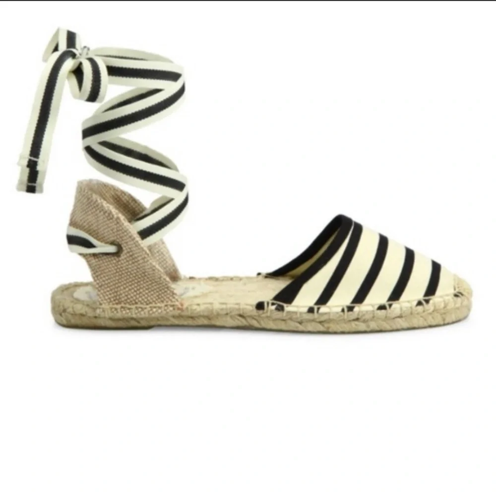 Soludos Black and Natural Striped Lace-Up Espadrilles